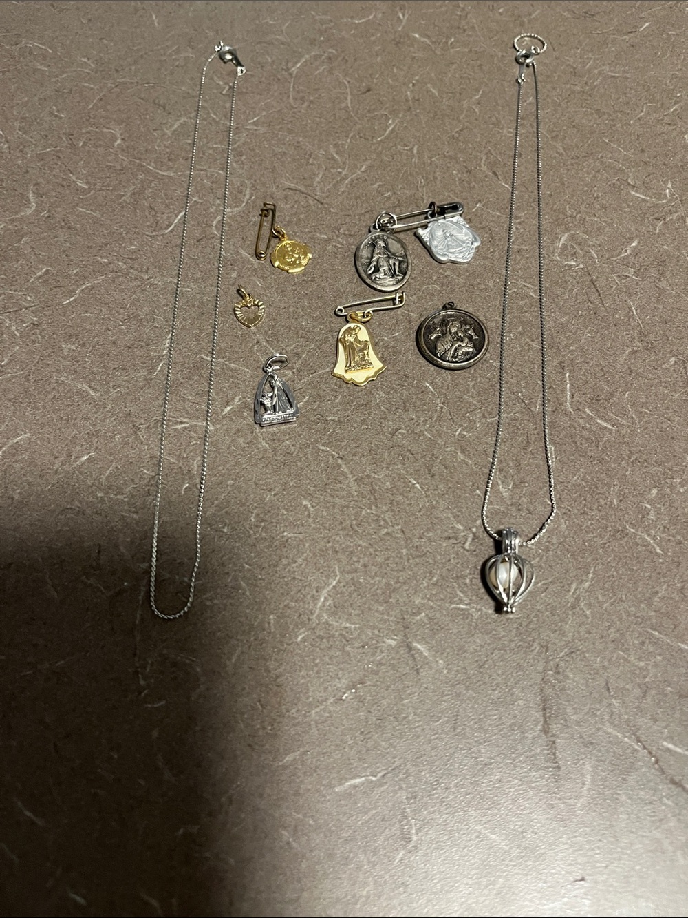 Gold and Silver Religious Medallion Necklace Set - 18k gp chains and necklaces.